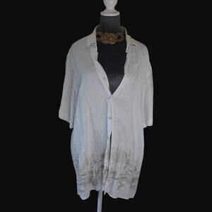 Tommy Bahama Silk Camp Shirt L White Hawaiian Floral Beach Resort Button Up